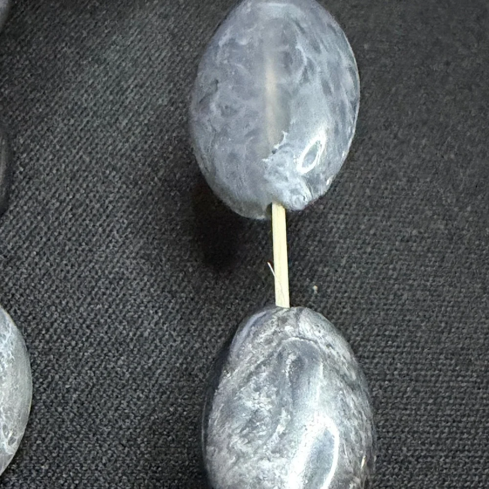 Stretch Bracelet Set Women 7in Grey Marbled‎ Resin Oval Bead 3pc